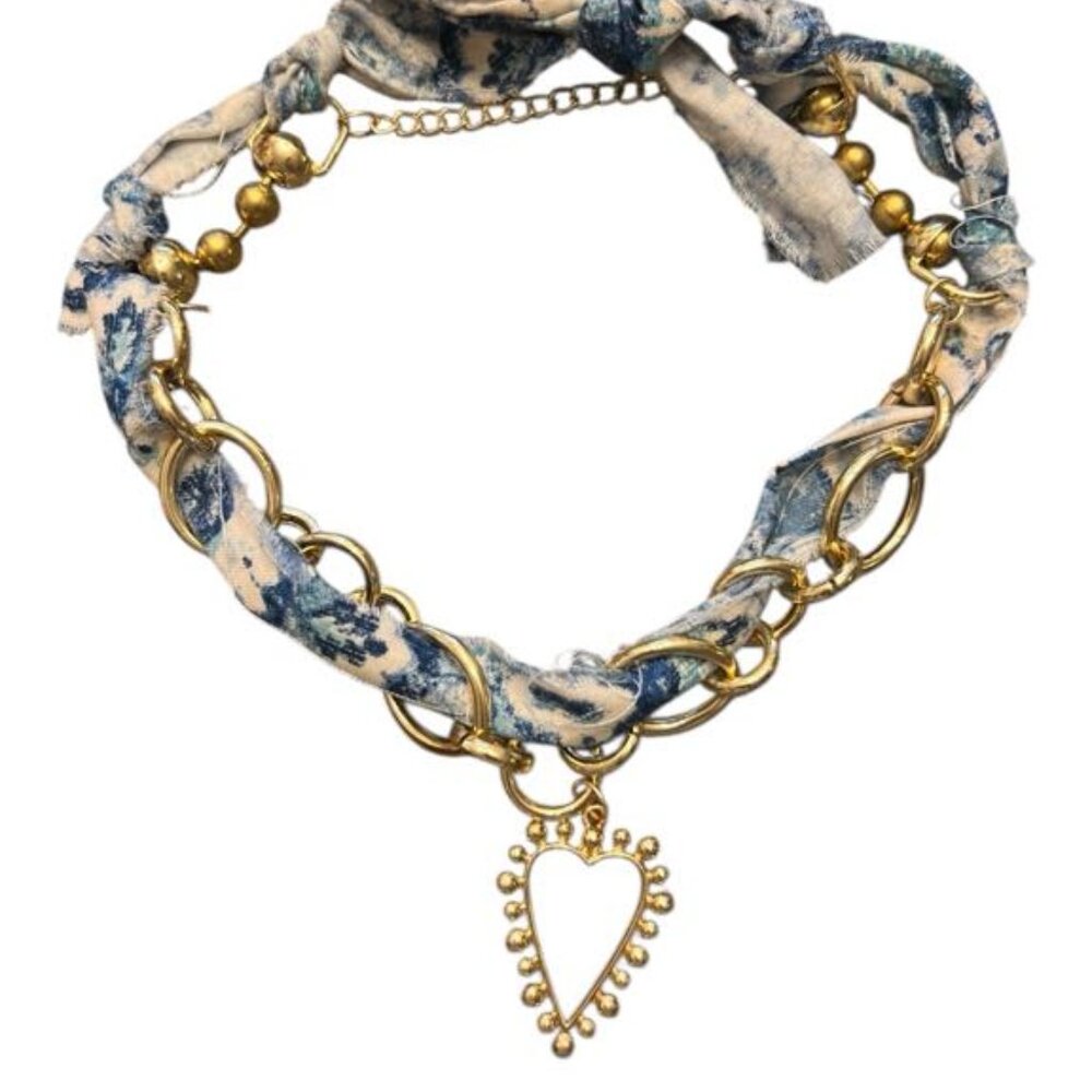 Boho Chic Mixed Media Scarf Necklace with Charm